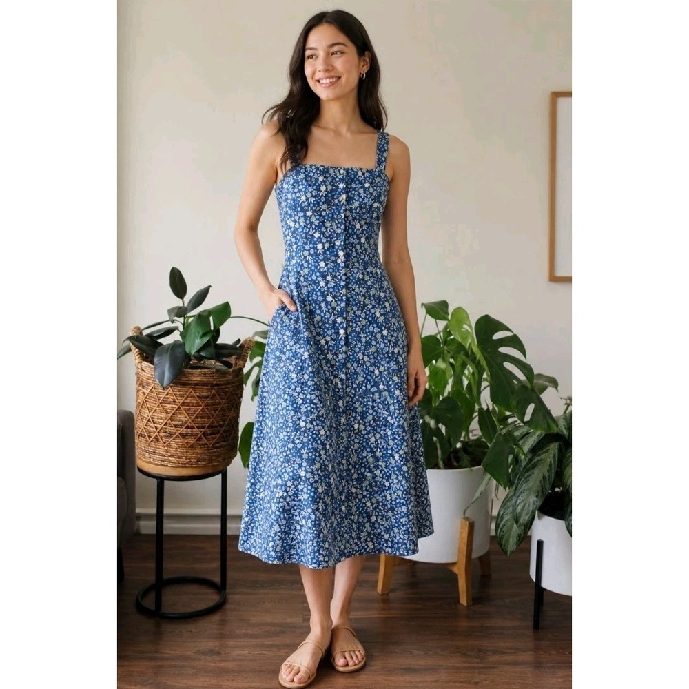 NWT‎ Reyn Spooner Aloha Dress Floral Midi Sundress Smocked Button Front Sz Large